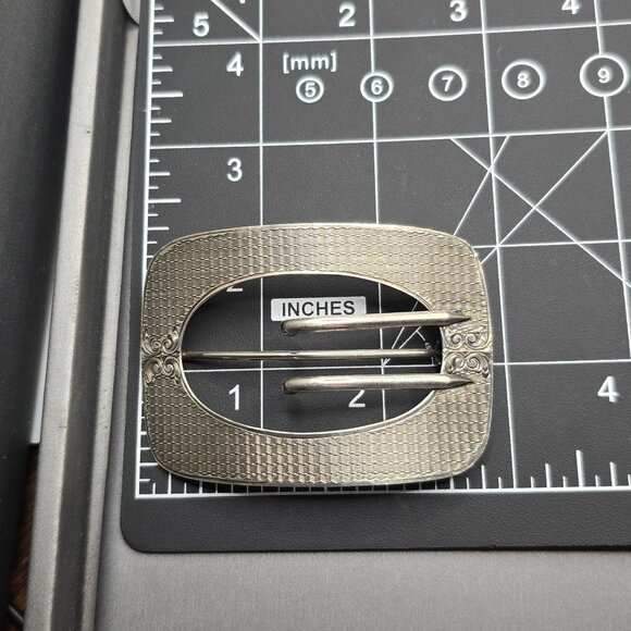 Art Deco Sterling Silver Buckle Brooch 2" Engine Turned 21.79g Signed LF 23 - Picture 8 of 9